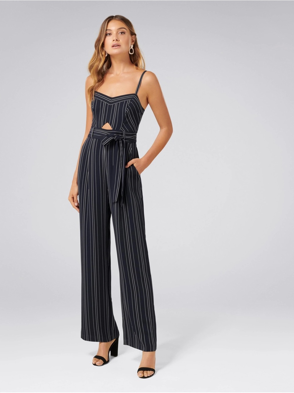 Ever New Navy Blue Jumpsuit with White Pinstripes